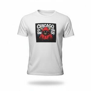Chicago Hoodie Graphic Tee - White with Red Accent